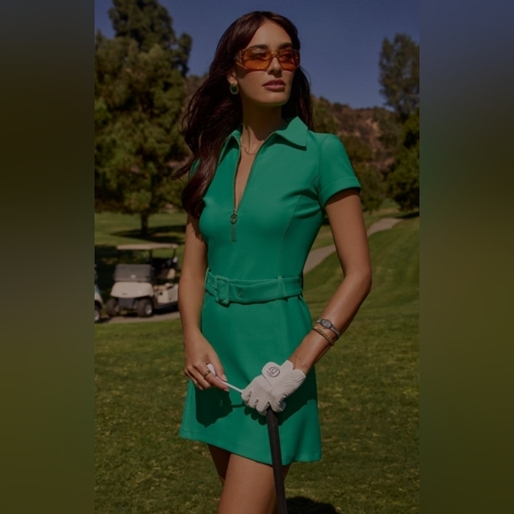 The Goldie Dress By Goldie Byrd Kelly Green Front Zip Golf Dress - Picture 2 of 7